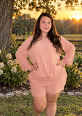Checkered Textured Long Sleeve Top and Shorts Set