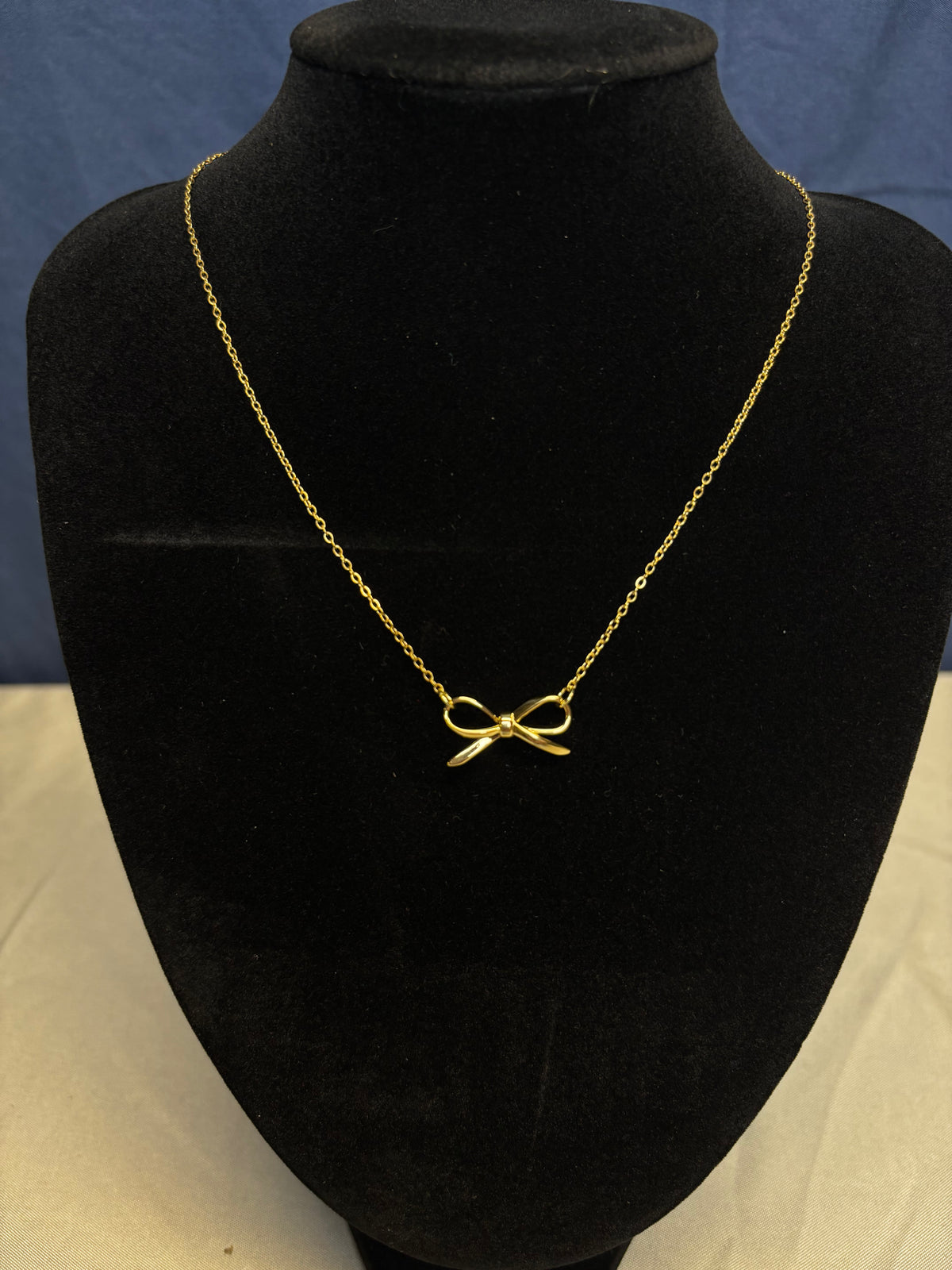 18K Stainless Steel Tarnish Free Bow Necklace GOLD
