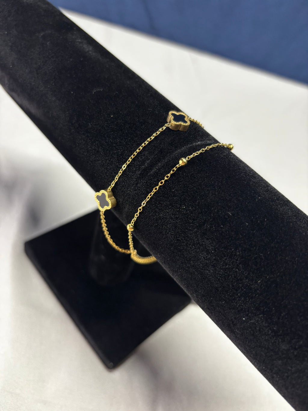 18K Stainless Steel Tarnish Free Clover Bracelet GOLD/BLACK
