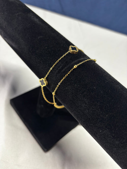 18K Stainless Steel Tarnish Free Clover Bracelet GOLD/BLACK