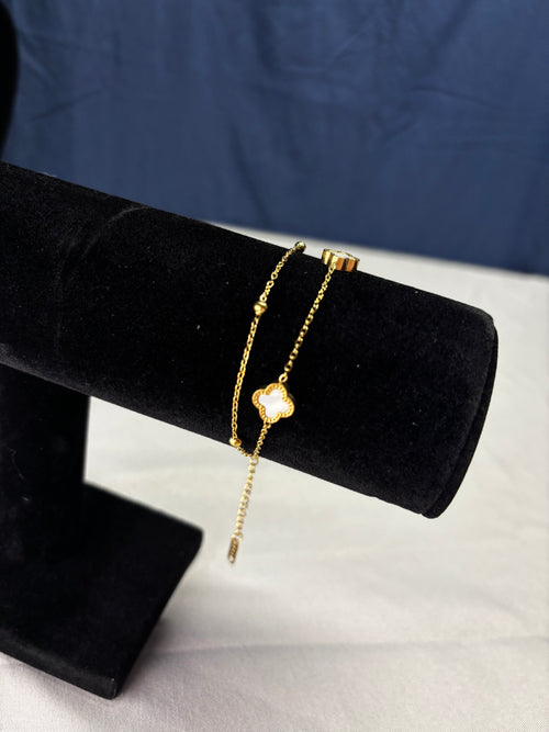 18K Stainless Steel Tarnish Free Clover Bracelet GOLD/WHITE