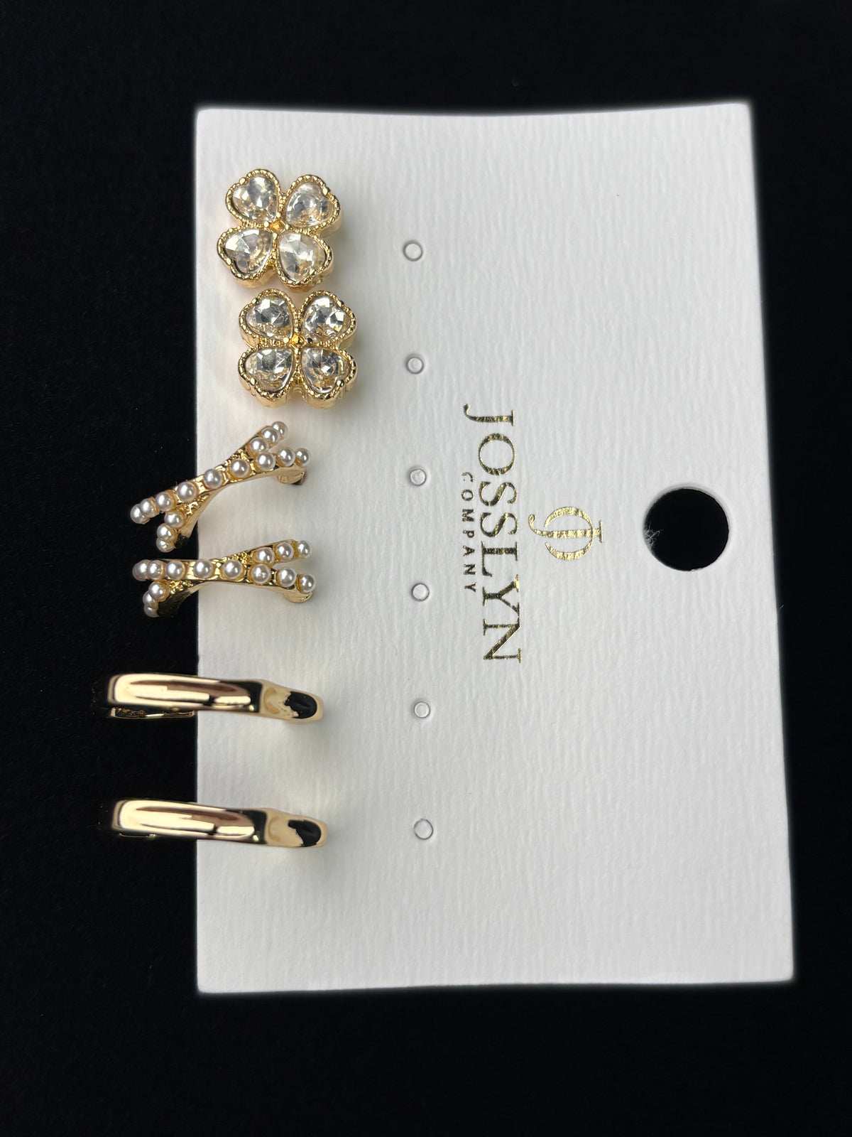 Floral Gem Pearl Hoop Trio Earrings