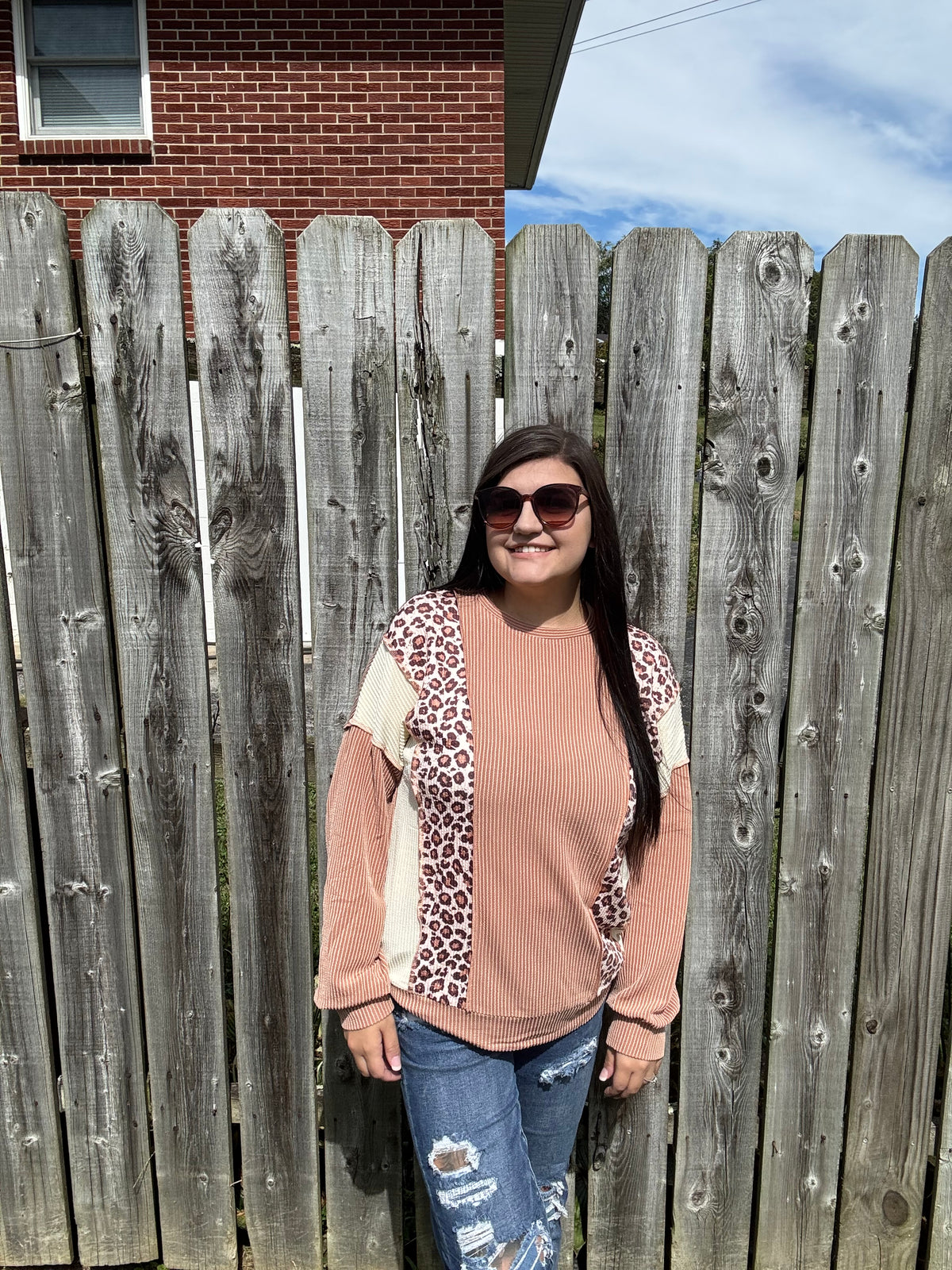 Leopard Print Colorblock Ribbed Knit Top