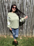 Floral Plaid Mixed Sleeve Relaxed Top