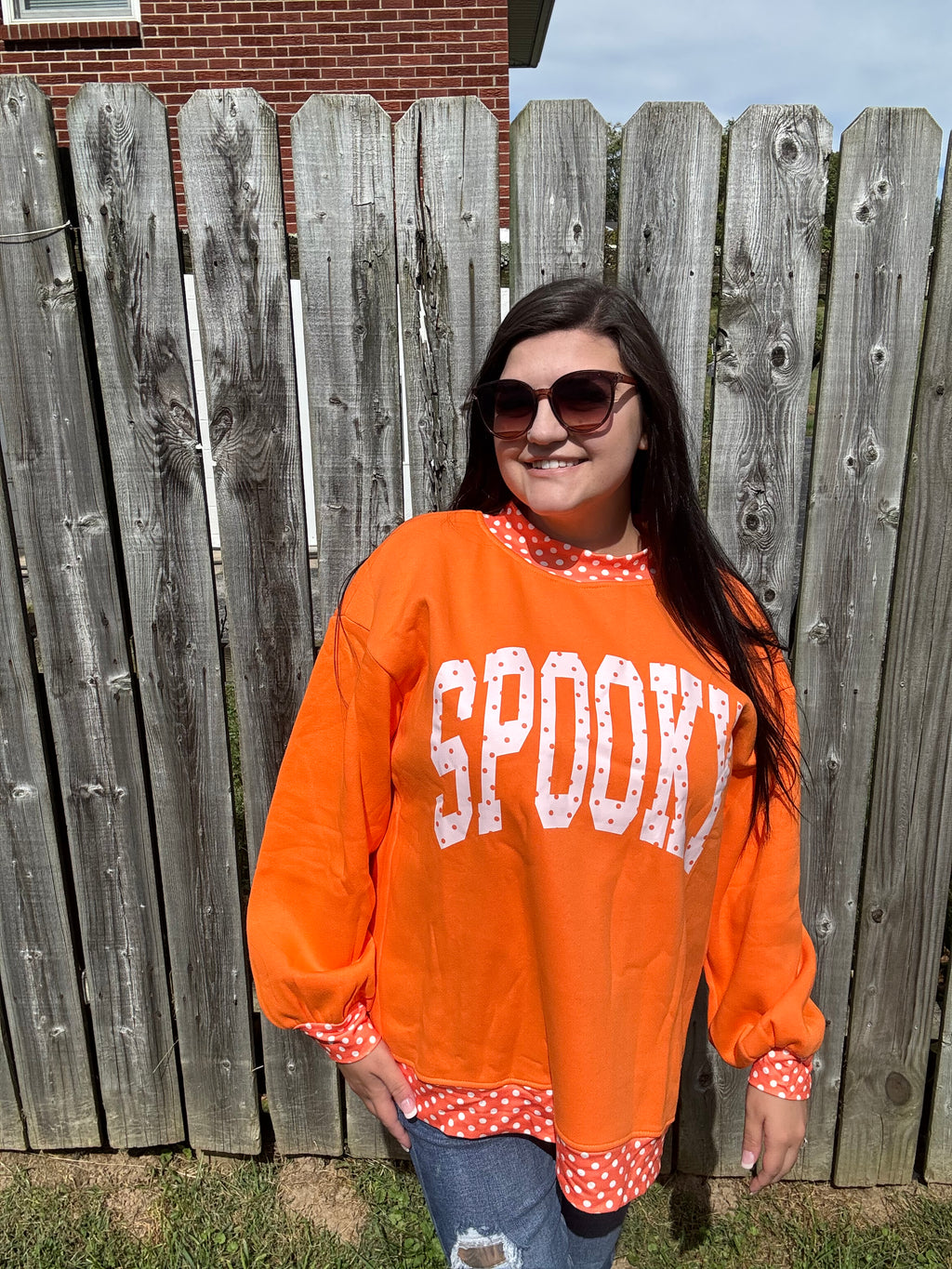 SPOOKY Polka Dot Letter Print Mock Neck Baggy Pullover Sweatshirt
