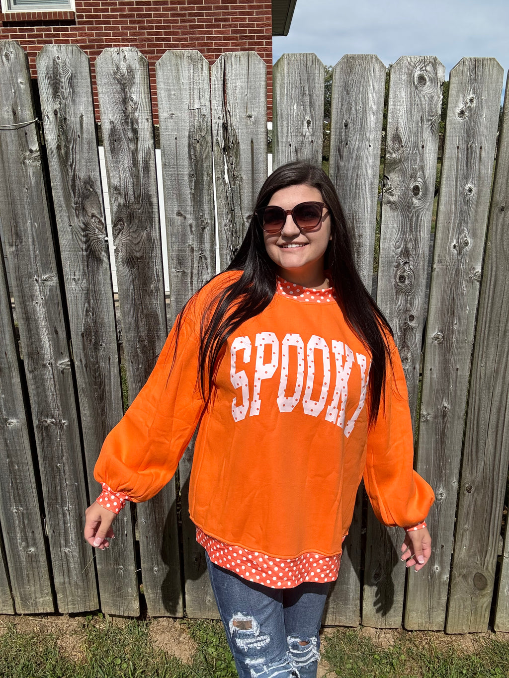 SPOOKY Polka Dot Letter Print Mock Neck Baggy Pullover Sweatshirt