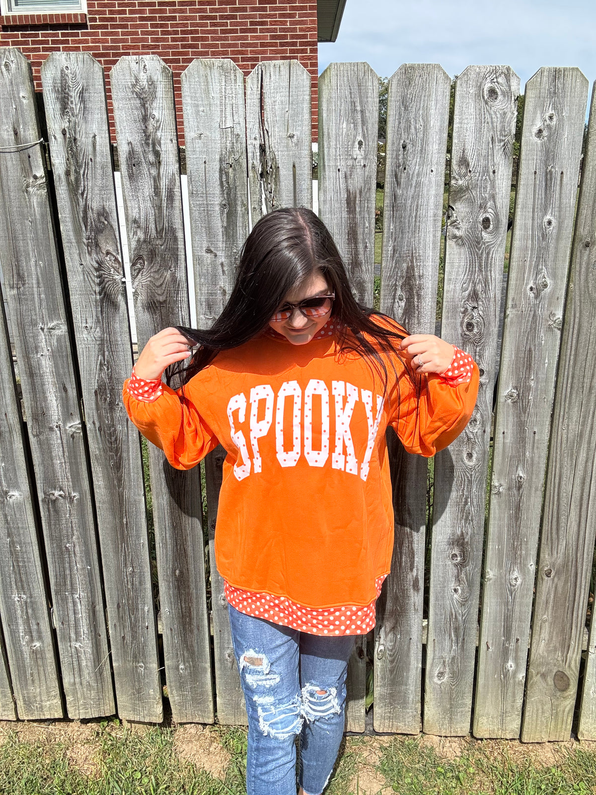 SPOOKY Polka Dot Letter Print Mock Neck Baggy Pullover Sweatshirt