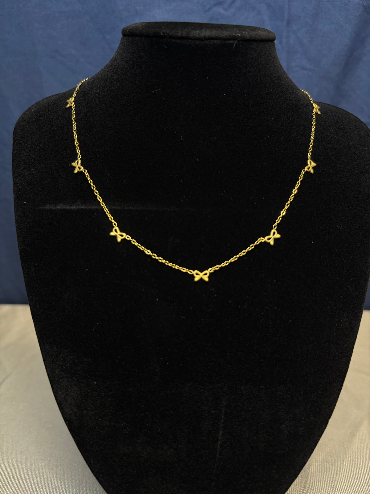 18K Stainless Steel Tarnish Free Mini Bows Necklace GOLD
