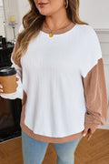 Cable Texture Ribbed Color Block Plus Size Knit Top